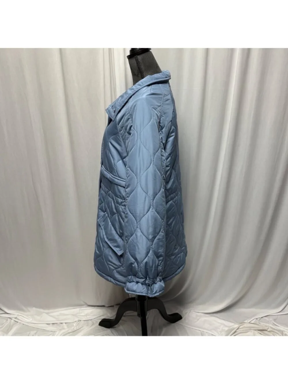 Sporto Womens Plus 1X Blue Quilted Coat Faux Fur Lined Winter Anorak Jacket